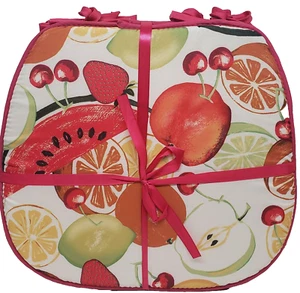 Set of 4 KITCHEN CHAIR PADS CUSHIONS w/ pink strings,COLORFUL FRUITS 15"x15", BH - Picture 1 of 11