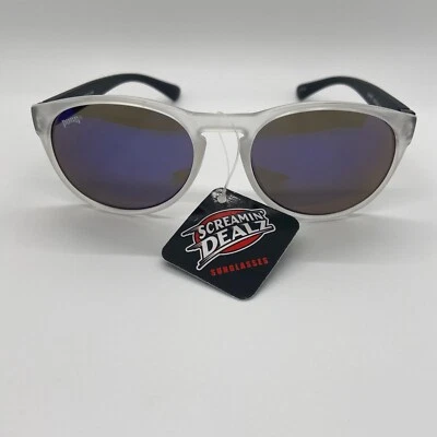 Pugs Women's Retro Sunglasses Round Matte Clear and Black Mirrored Rainbow Lens - Image 1 of 4