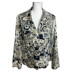 Cold Water Creek Women’s Medium Khaki Black Floral Blazer Cotton NWOT - Picture 1 of 8