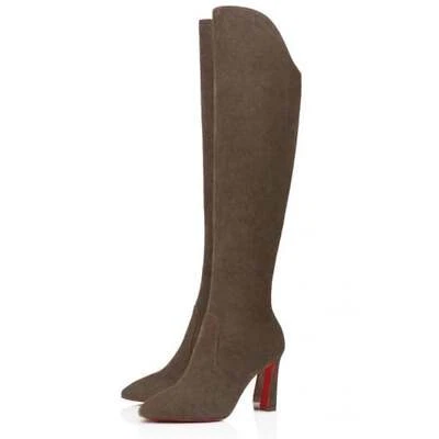 Christian Louboutin Eleonor Botta 85 Silex Grey Suede OTK Knee High Heel Boot 41 - Image 1 of 4