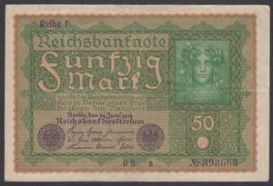 Germany  50  Mark 1919  VF  P. 66,   Banknotes, Circulated - Picture 1 of 2