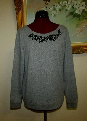 ANN TAYLOR LOFT SZ M ВЕРЕСКОВЫЙ СЕРЫЙ БИСЕРОМ ДЛИННЫМ РУКАВОМ ХЛОПОК/ПОЛИЭСТЕР ТОЛСТОВКА - Изображение 1 из 4