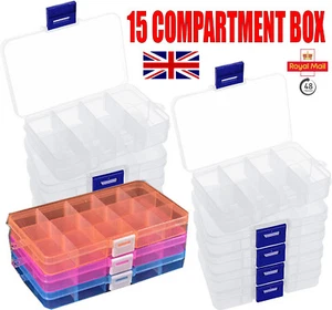 1-12x 15 Compartment Organiser Storage Boxes Plastic Art/Craft Fuse Bead divider - Picture 1 of 20