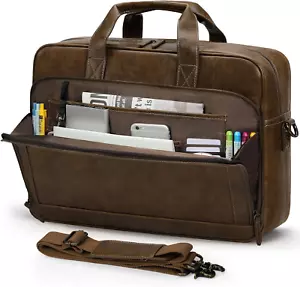 Mens Laptop Bag 16 Inch Leather Briefcase Vintage Messenger Bag for Men Large - Picture 1 of 12