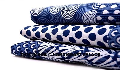 Dressmaking Hand Block Sewing 44" Indian Craft Blue Cotton Fabric 1/2.5 Metre - Image 1 of 4