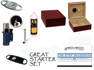 CIGARS CHERRY HUMIDOR HOLDS 50 METAL CUTTER LIGHTER GIFT SET CIGAR CADDY - Picture 1 of 12