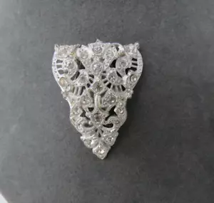 Antique Marked NE Glass Works Art Deco Dress Clip White Rhinestones Silver Tone - Picture 1 of 5