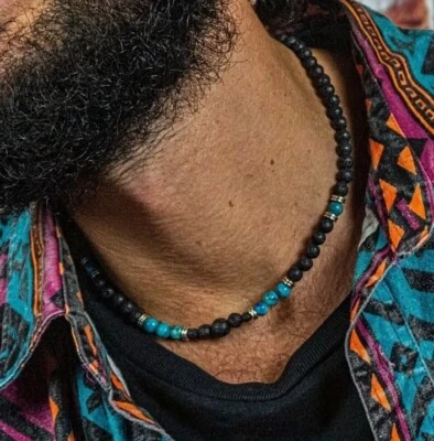 Colgantes para hombre Tigre Cuentas Piedra Azul Collar Moda Regalo de Navidad para hombre Foto 1 de 4