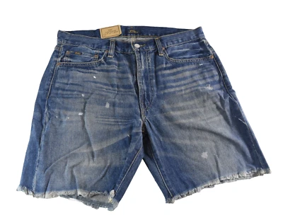Pantalones Cortos de Denim Polo Ralph Lauren Para Hombres Nuevos 35 Azul Pintura Salpicaduras Corte Calce Clásico Foto 1 de 4
