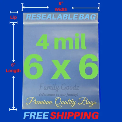 6"x6" Clear 4 Mil reclosable zip seal lock bag, plastic lock bags jewelry, parts - Image 1 of 4
