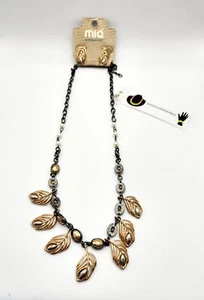 Mia Inspirations Gold Tone Leaf & Gem Interchangeable Necklace and Earrings Set - Picture 1 of 4