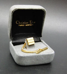 Christian Dior Tie Pin / Clip Gold Tone 0.8cm Stylish Design with Box - Picture 1 of 4