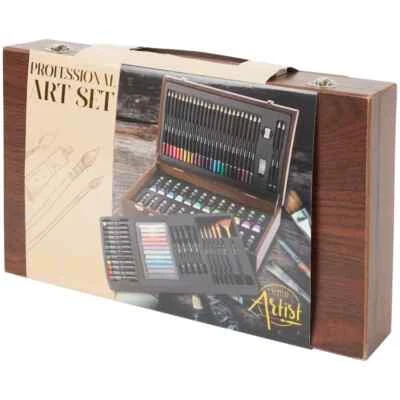 CREATIVE ARTIST Mal Zeichenkoffer 86 teilig Holzklappkoffer Farbstifte Aquarell Öl Pastell NEU