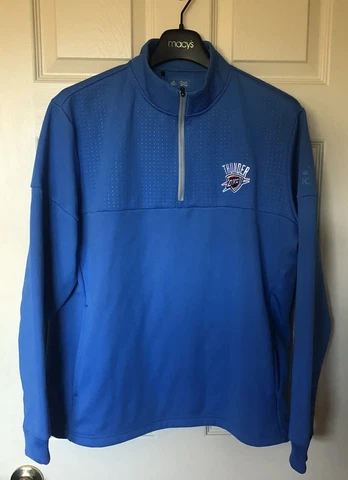 Oklahoma City Thunder Men’s Medium Blue Adidas NBA Long Sleeve 1/4 Zip Jacket Cover