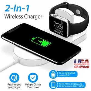Wireless Charger 10W Fast Charging Dock Station 2 in 1 For Watch Phones X - Picture 1 of 11