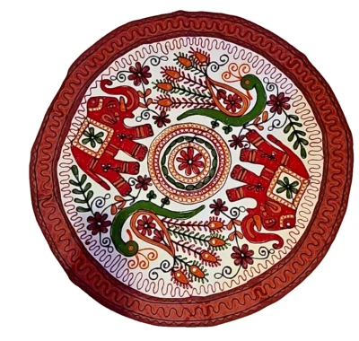 Tapiz bordado espejo floral elefante indio Kutchi hecho a mano vintage Foto 1 de 4