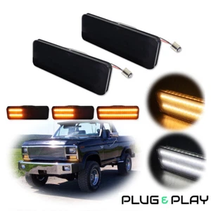 DRL Turn Signal LED Lights Pair For 80-86 Ford Bronco F150 F250 F350 Smoked Lens - Picture 1 of 11