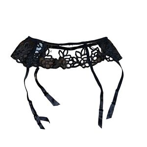Wacoal Lace Garter Belt Black One Size Adjustable Style 63781 Polyester Floral
