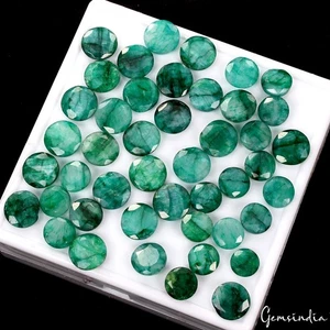 Certified 45 Pcs Natural Zambian Green Emerald Round Cut Loose Gemstones 218 Cts - Picture 1 of 6