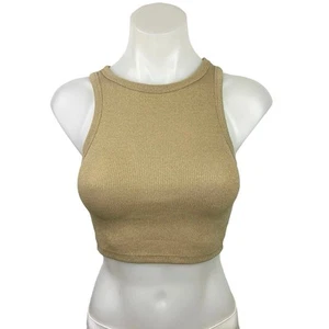 H&M Gold High Neck Knit Metallic Pullover Stretch Cropped Tank Top Size XS - Picture 1 of 4
