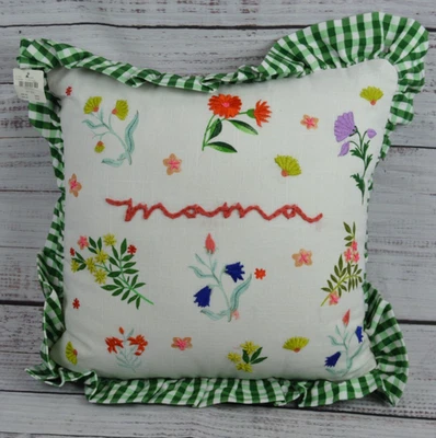 Anthropologie Mama Mamá Algodón Bordado Floral Almohada 16" AGOTADO NUEVO Foto 1 de 4