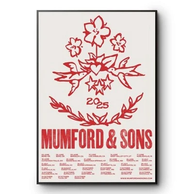 Mumford & Sons 2025 Tour Poster Print Red Vintage Concert Art