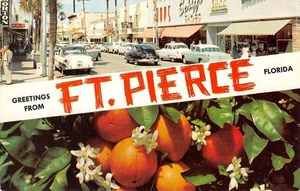 FORT PIERCE Florida Large Letter Greetings Oranges c1950s Vintage Postcard - Picture 1 of 2