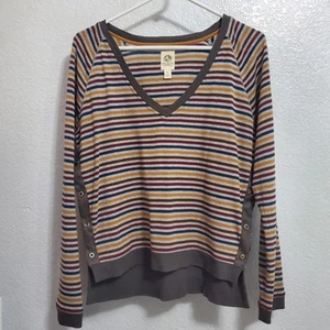 Tiny Anthropologie Era Top Damen L mehrfarbig gestreift Jersey leichte Knöpfe - Bild 1 von 10