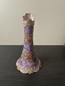 Cloisonne Enamel Metal Vase Purple Gold Floral Vase - Picture 1 of 7