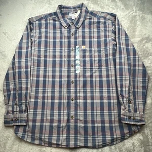 Carhartt Shirt Mens XXL Loose Fit Plaid Gray Blue  Work Wear New With Tags - Picture 1 of 13