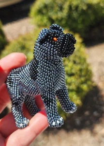 Handmade Glass Seed Beads Beadwork Black & Gray Cane Corso? Dog Figurine - Picture 1 of 14