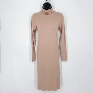 Vestido midi Enza Costa para mujer *DEFECTO* tejido acanalado de seda cuello alto NUEVO TALLA S tostado PSR5344 - Imagen 1 de 11