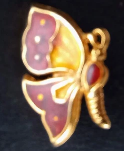 Jewelry Brooch Pin Cloisonne Vintage 70s Red Enamel Gold Setting 1" Gift - Picture 1 of 3