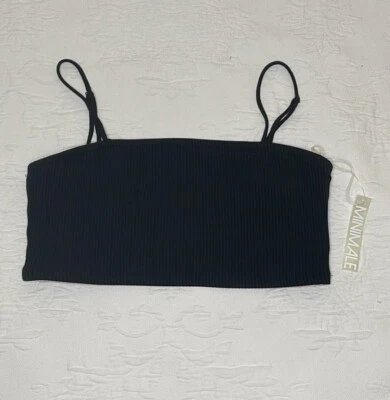 Minimale Animale Black Ribbed Cropped Tank Bandeau Adj Straps Lined Large New - Image 1 of 4