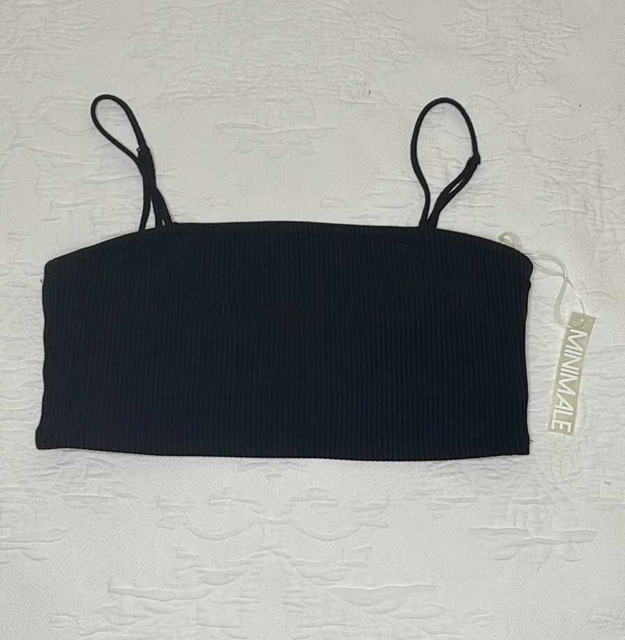 Minimale Animale Black Ribbed Cropped Tank Bandeau Adj Straps Lined Large New - Image 1 of 4