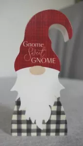 NEW Painted Wood Block Gnome "Gnome Sweet Gnome" Decor Figurine 6" Made in USA - Picture 1 of 6