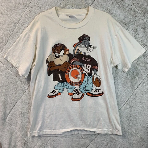 Vtg Cleveland Browns T Shirt Taz Bugs Bunny Warner Bros 1993 90s NH930 Cover