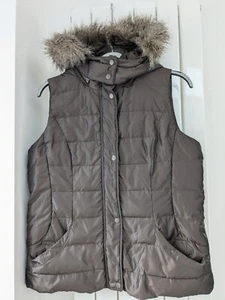 MONSOON BODYWARMER GILET JACKET Sz L Metallic Brown Bodywarmer Faux Fur Hooded - Picture 1 of 5