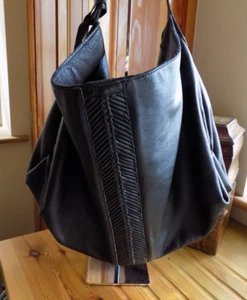 AND/OR thick black leather HOBO extra large shoulder tote bag woven front panel - Picture 1 of 4