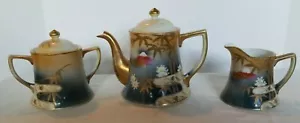 Nippon Handpainted Made in Japan 5 piece Tea Set Volcano Palm Trees Island - Picture 1 of 11