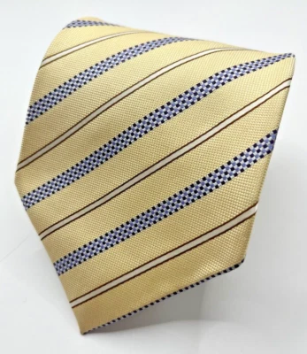 Corbata para hombre 100 % seda amarillo narciso pálido con rayas bordadas azules tejidas Foto 1 de 4