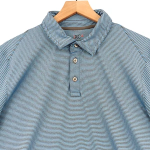 Johnston Murphy XC4 Polo Shirt Mens Large Blue Striped Performance Stretch 46" - Picture 1 of 11