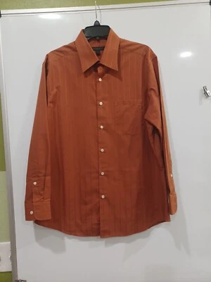 A[x]ist Men's Pumpkin Lg Fitted 16.5- 32/33 Jacquard Striped Lng Slv 90's Shirt - Image 1 of 4