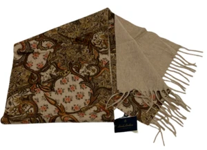 Womens Scarf Floral 100% Cashmere Muffler Brooks Brothers Fringe New $398 - Picture 1 of 12