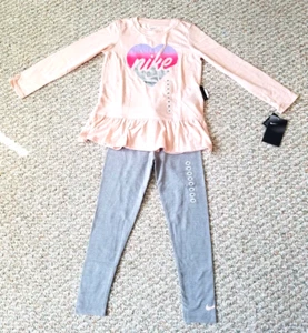 Nike Girls NEW w/Tags 2-Piece Baby Doll Shirt & Pant Set Coral Pink Gray Size 4 - Picture 1 of 12