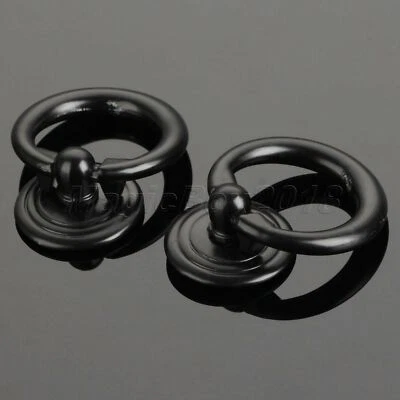 Black Single Hole Round Cabinet Knob Drawer Door Cupboard Drop Ring Pull Handle - Image 1 of 4