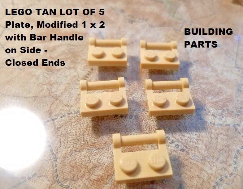 LEGO Tan Lot of 5 Plate Modified 1 x 2 Bar Handle Closed Ends Building Part - Image 1 of 1
