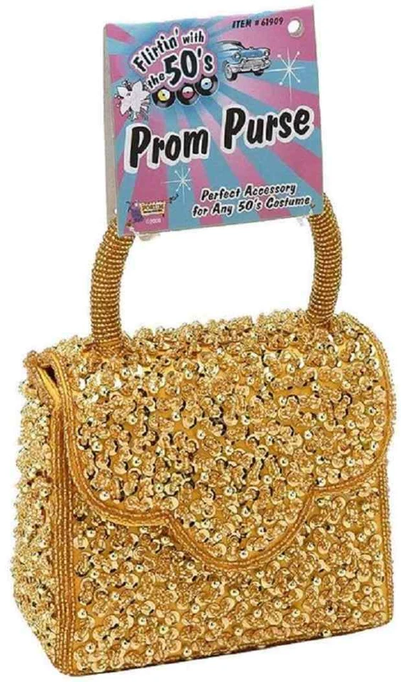 Bolsa de formatura anos 50 meia lantejoulas douradas fantasia vestido fantasia Halloween acessório - Imagem 1 de 1
