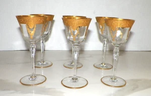 SECHS (6) VINTAGE GOLDRAND MIT GIRLANDEN WEINGLÄSERN 6 7/8" HOCH - Bild 1 von 8