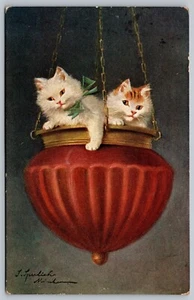 Postcard 1911 Artist Signed Sophie Sperlich Kittens In Hanging Pot To Sutorville - Picture 1 of 2